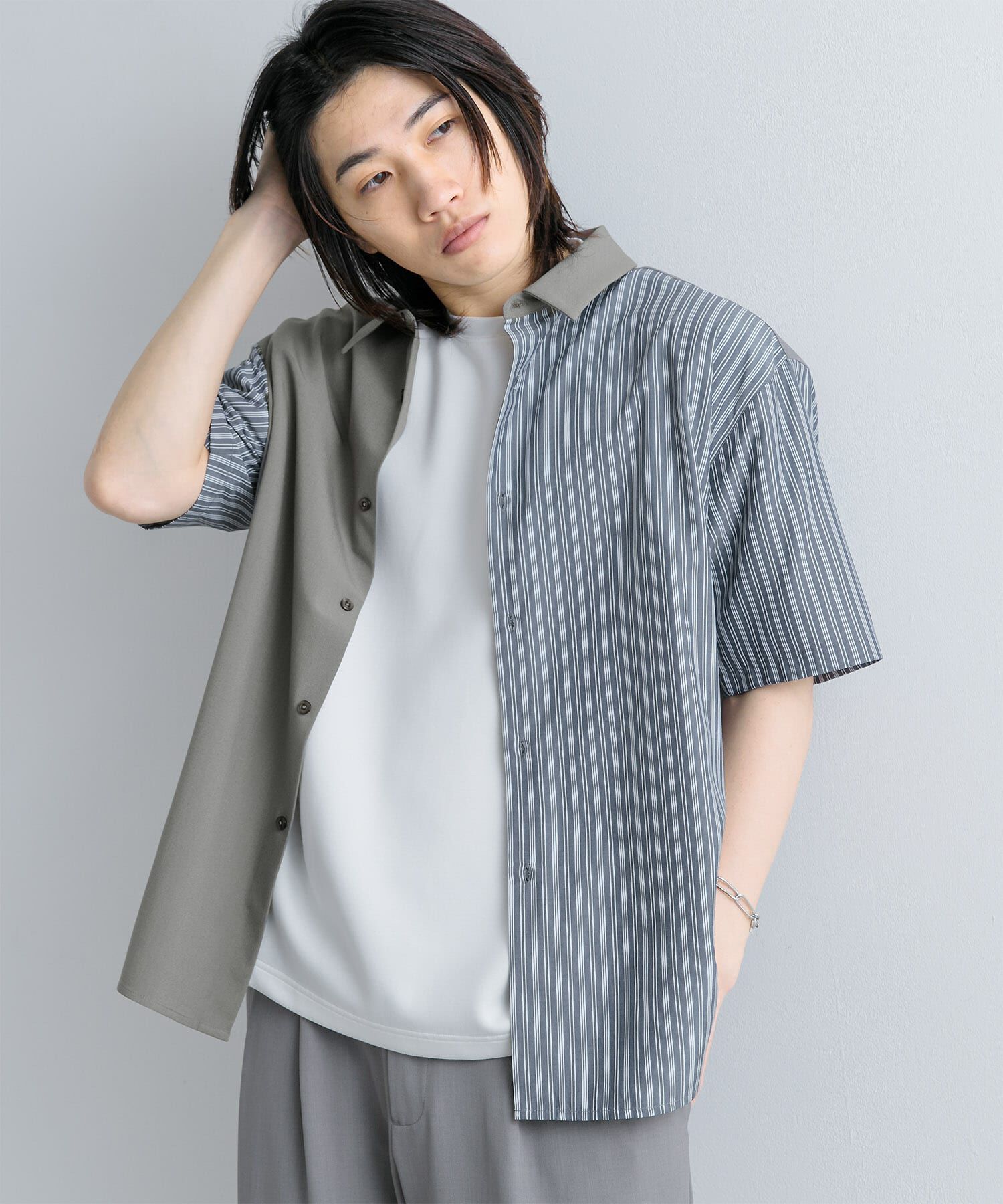 SENSE OF PLACE by URBAN RESEARCH「ストライプブロックドシャツ(5分袖)」|シャツ・ブラウス|