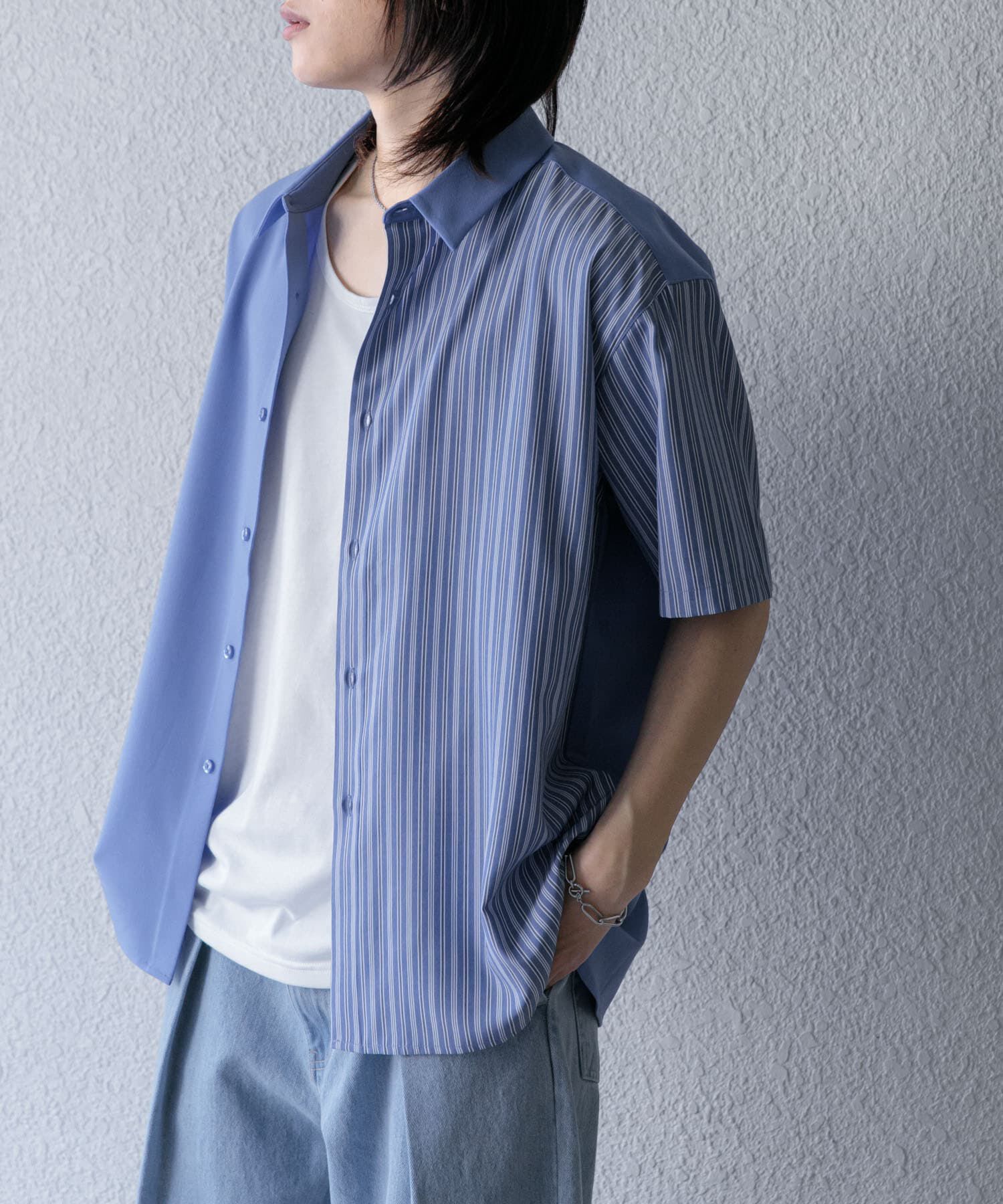 SENSE OF PLACE by URBAN RESEARCH「ストライプブロックドシャツ(5分袖)」|シャツ・ブラウス|