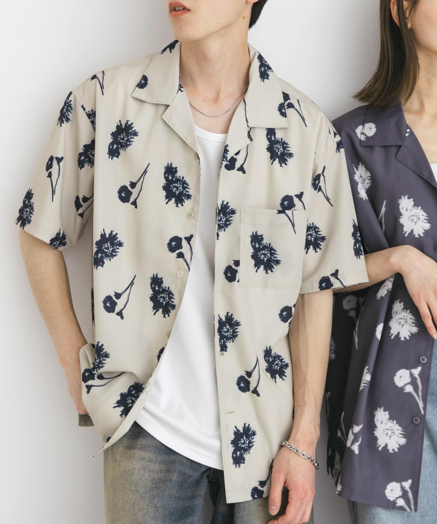 SENSE OF PLACE by URBAN RESEARCH「『ユニセックス』ボタニカルオープンカラーショートスリーブシャツ」|シャツ・ブラウス|ベージュ