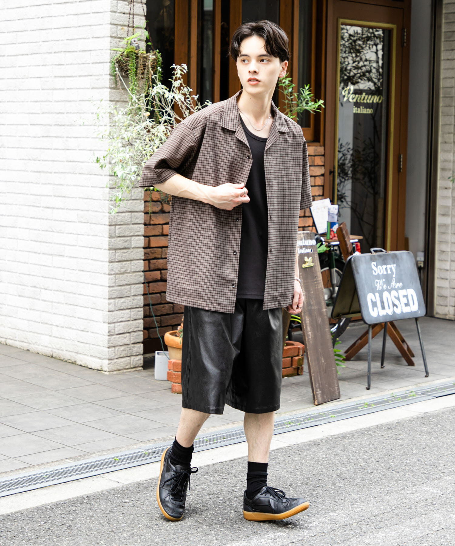 SENSE OF PLACE by URBAN RESEARCH「グレンチェックオープンカラーショートスリーブシャツ」|シャツ・ブラウス|