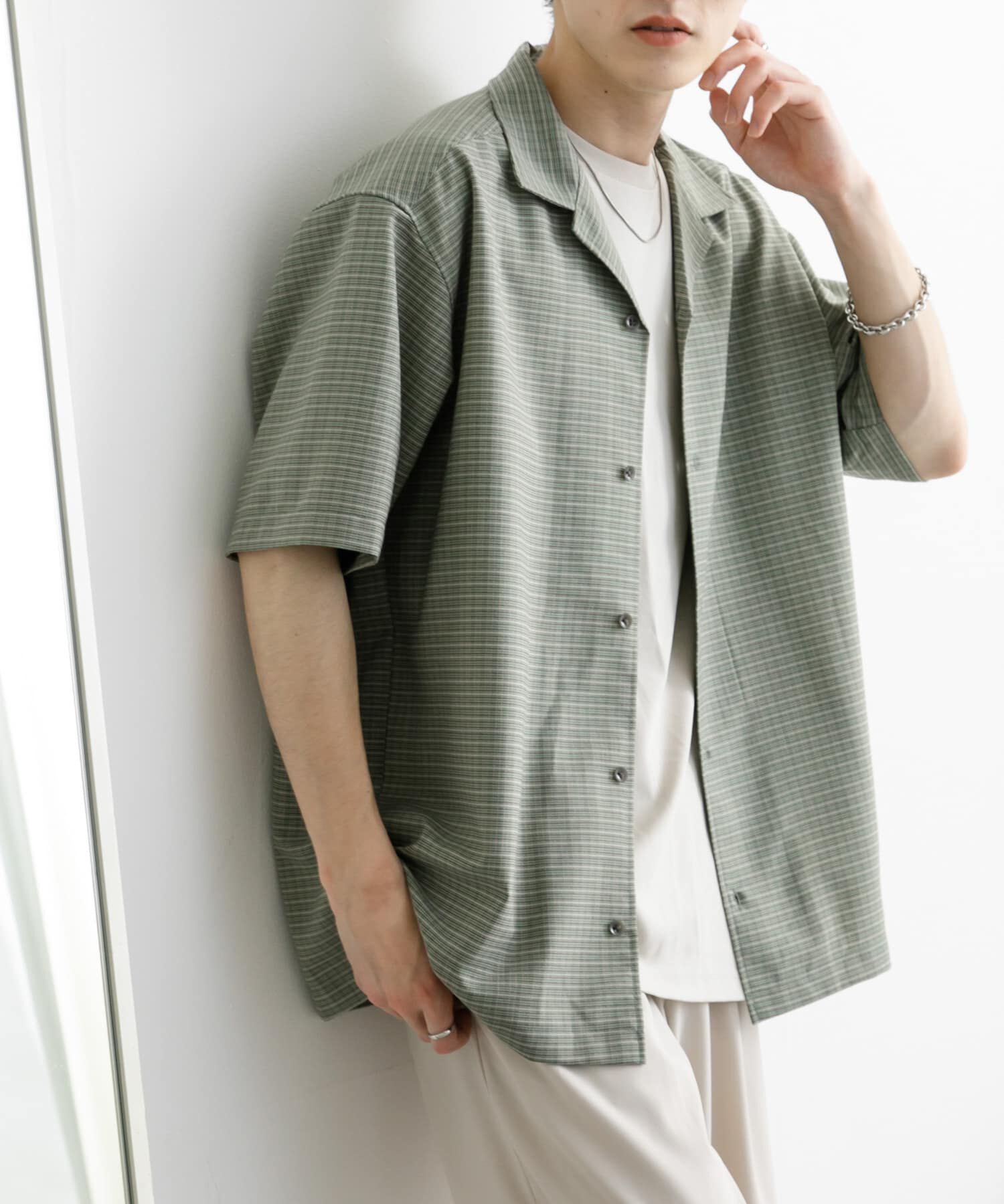 SENSE OF PLACE by URBAN RESEARCH「グレンチェックオープンカラーショートスリーブシャツ」|シャツ・ブラウス|グリーン