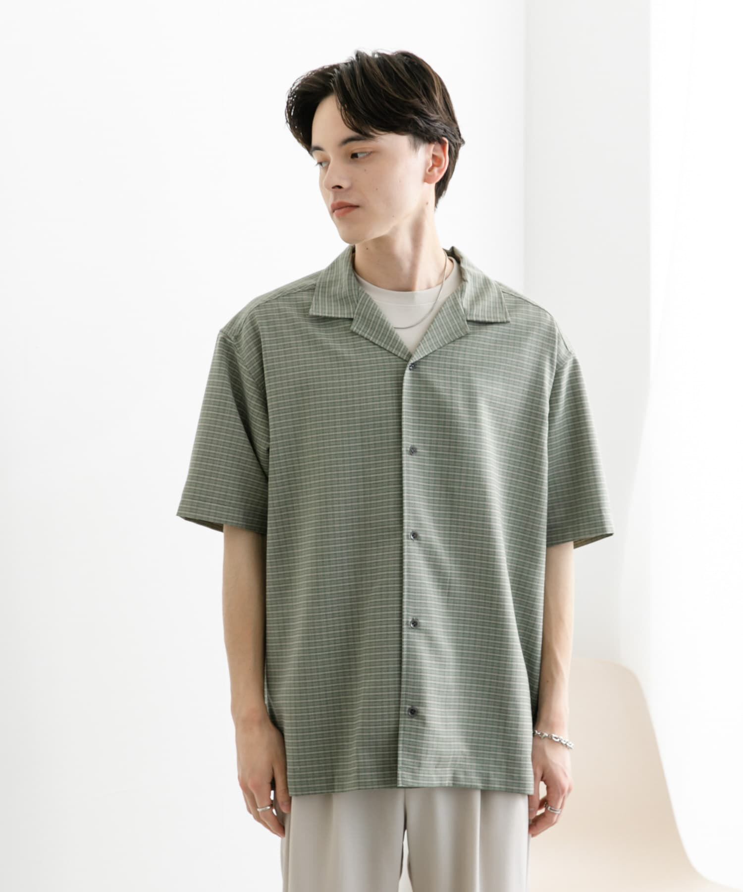 SENSE OF PLACE by URBAN RESEARCH「グレンチェックオープンカラーショートスリーブシャツ」|シャツ・ブラウス|