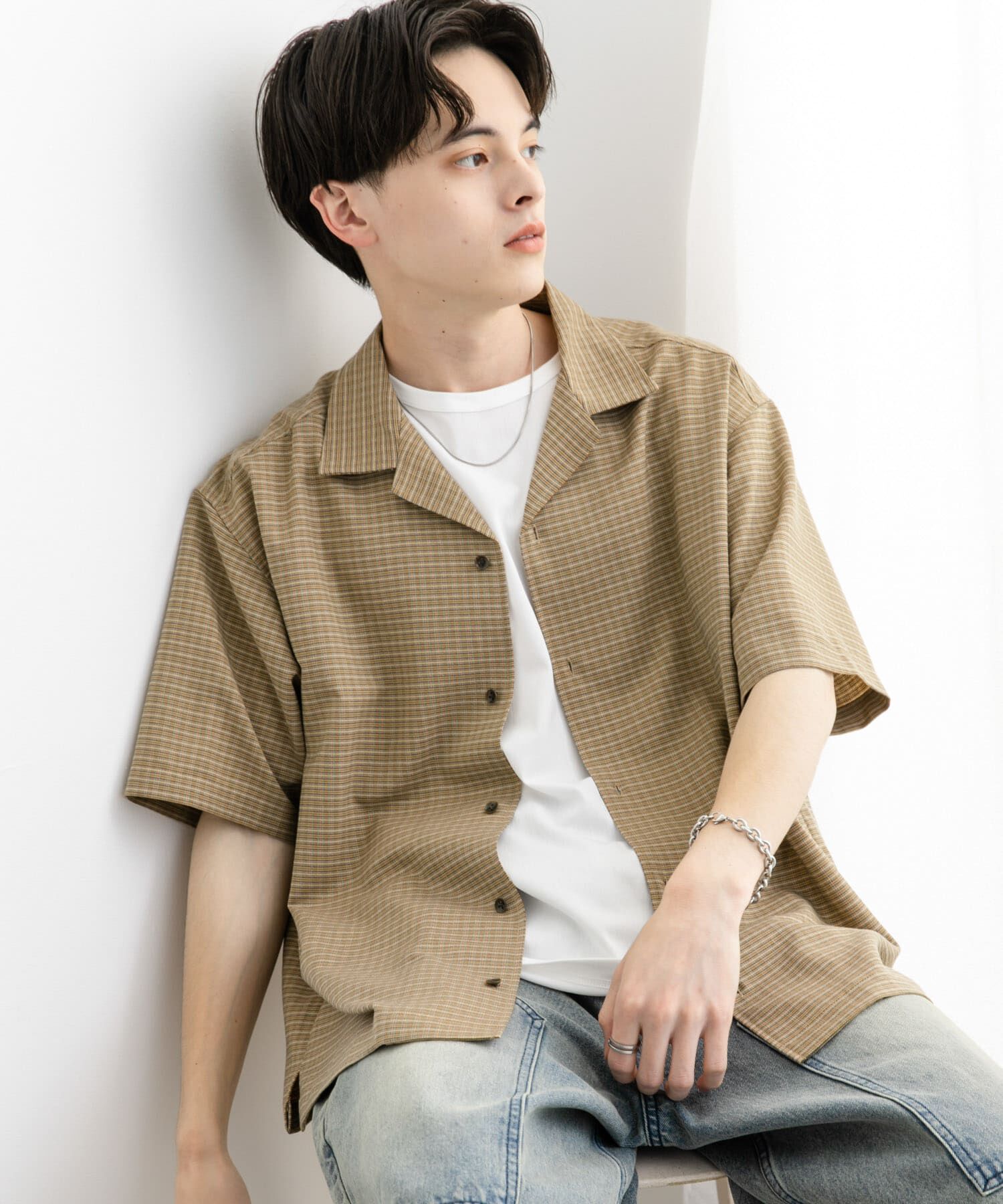 SENSE OF PLACE by URBAN RESEARCH「グレンチェックオープンカラーショートスリーブシャツ」|シャツ・ブラウス|