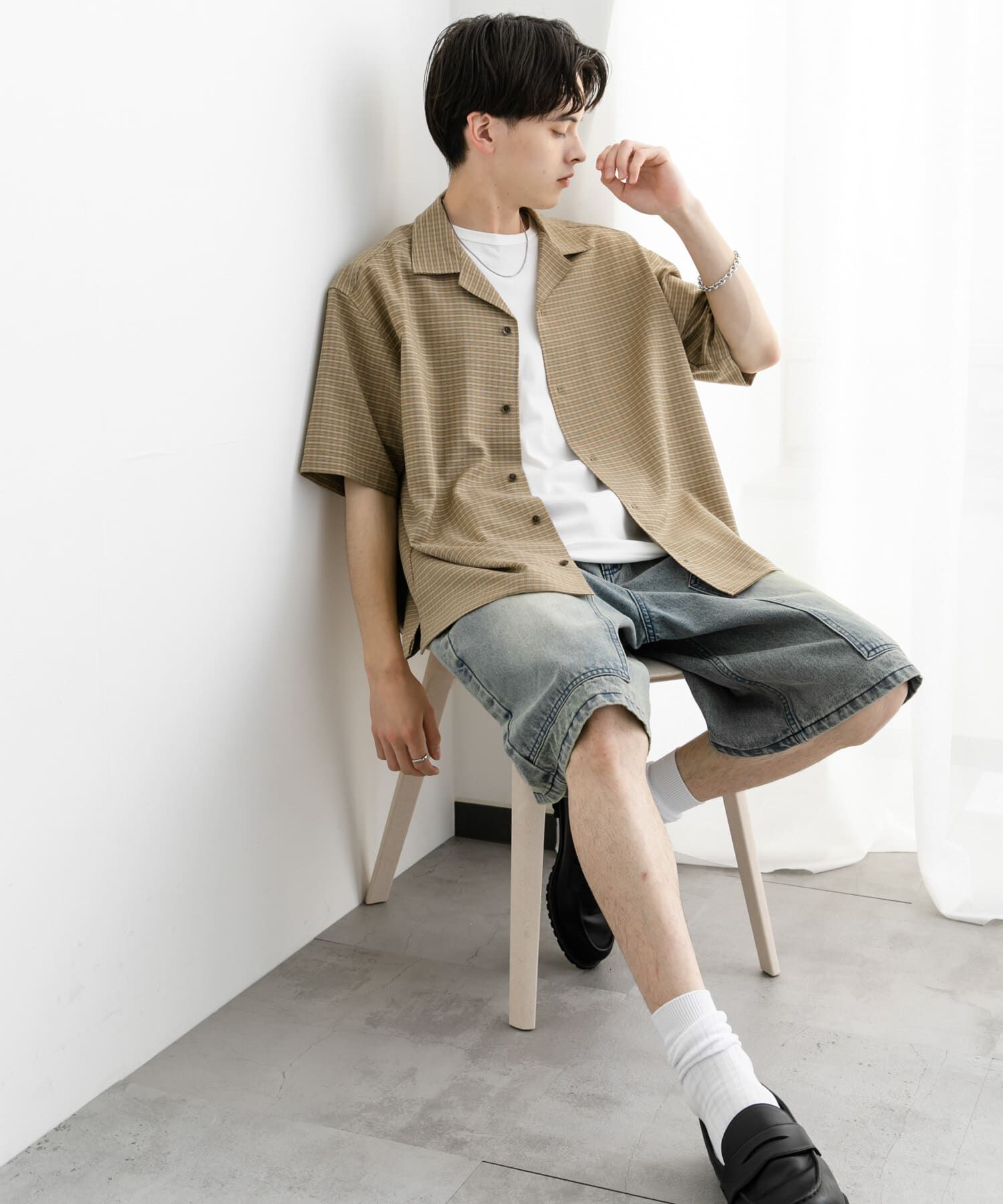 SENSE OF PLACE by URBAN RESEARCH「グレンチェックオープンカラーショートスリーブシャツ」|シャツ・ブラウス|