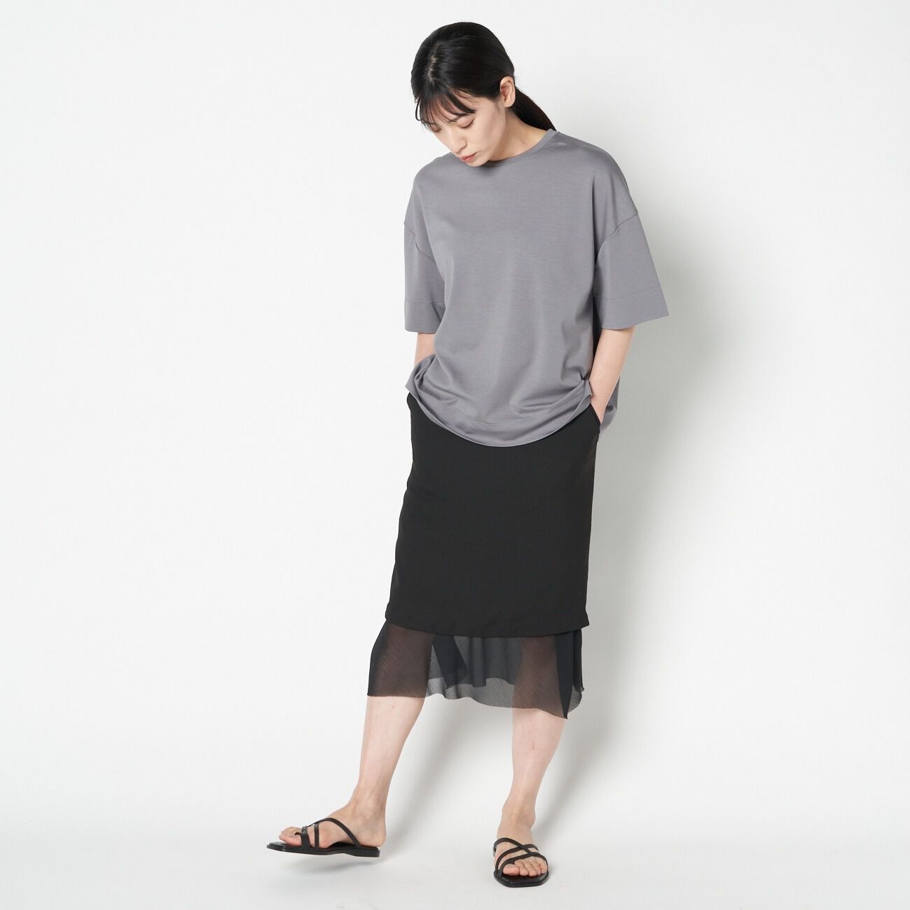 HELIOPOLE「HELIOPOLE CREPE & SHEER COMBI SK」|スカート|