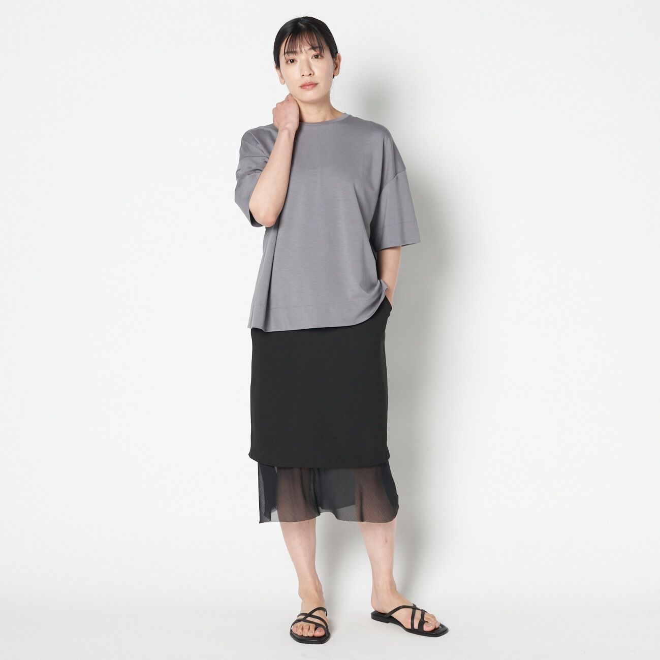 HELIOPOLE「HELIOPOLE CREPE & SHEER COMBI SK」|スカート|