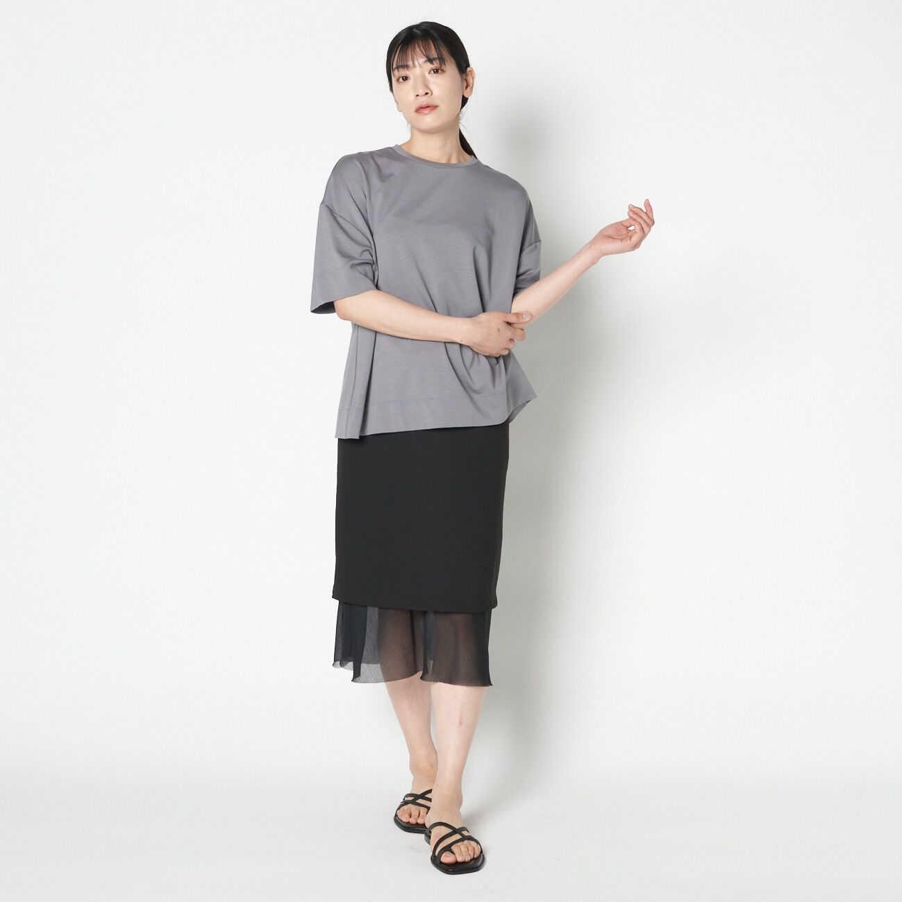 HELIOPOLE「HELIOPOLE CREPE & SHEER COMBI SK」|スカート|