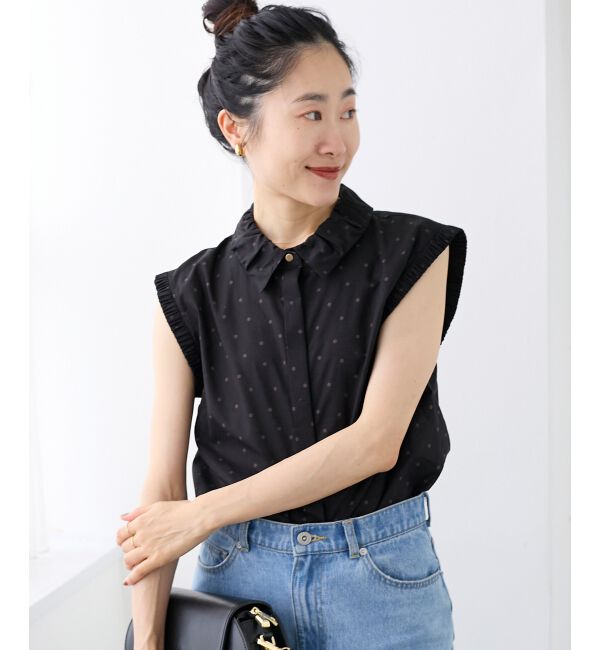  「《手洗い可能》ドットエリタックデザインブラウス」|シャツ・ブラウス|ブラック柄