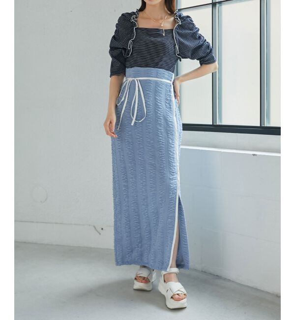 MAJESTICLEGON「配色ラインナロースカート」|スカート|ブルー