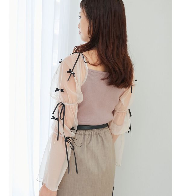 MAJESTICLEGON「チュールリボンスリーブニット」|ニット・セーター|