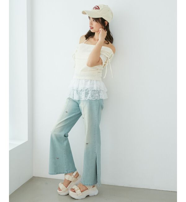  「裾レースオフショルトップス」|Tシャツ・カットソー|
