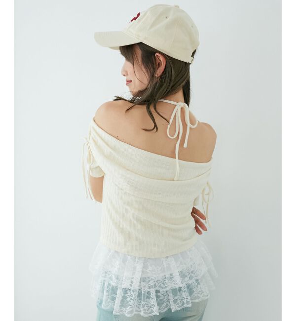  「裾レースオフショルトップス」|Tシャツ・カットソー|