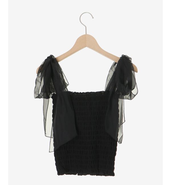  「カップ付肩リボンシャーリングキャミ」|キャミソール|