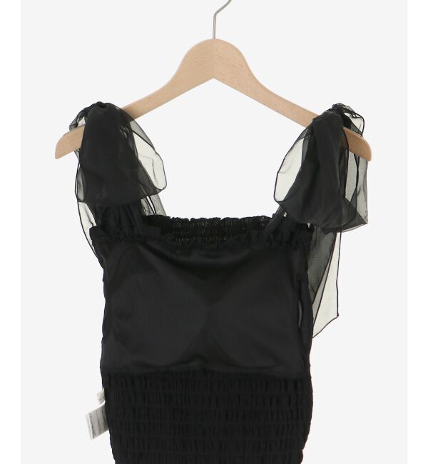  「カップ付肩リボンシャーリングキャミ」|キャミソール|