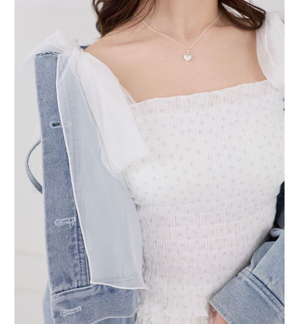  「カップ付肩リボンシャーリングキャミ」|キャミソール|