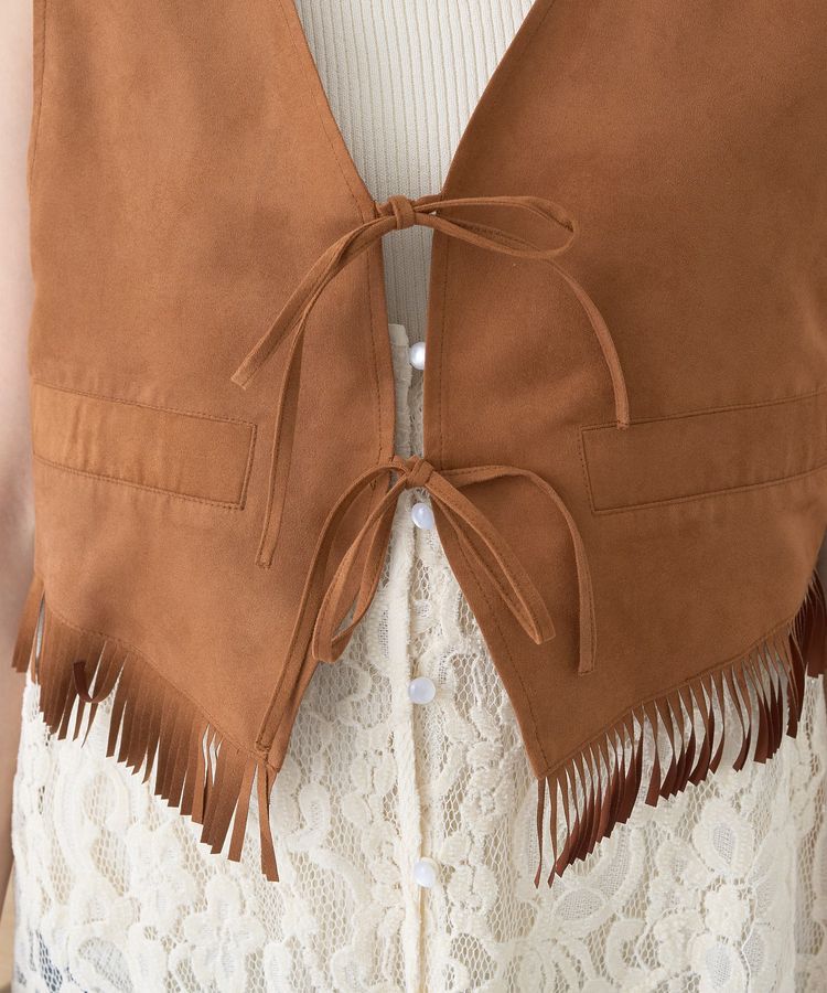 earth music&ecology「スウェード調フリンジベスト」|ベスト・ジレ|