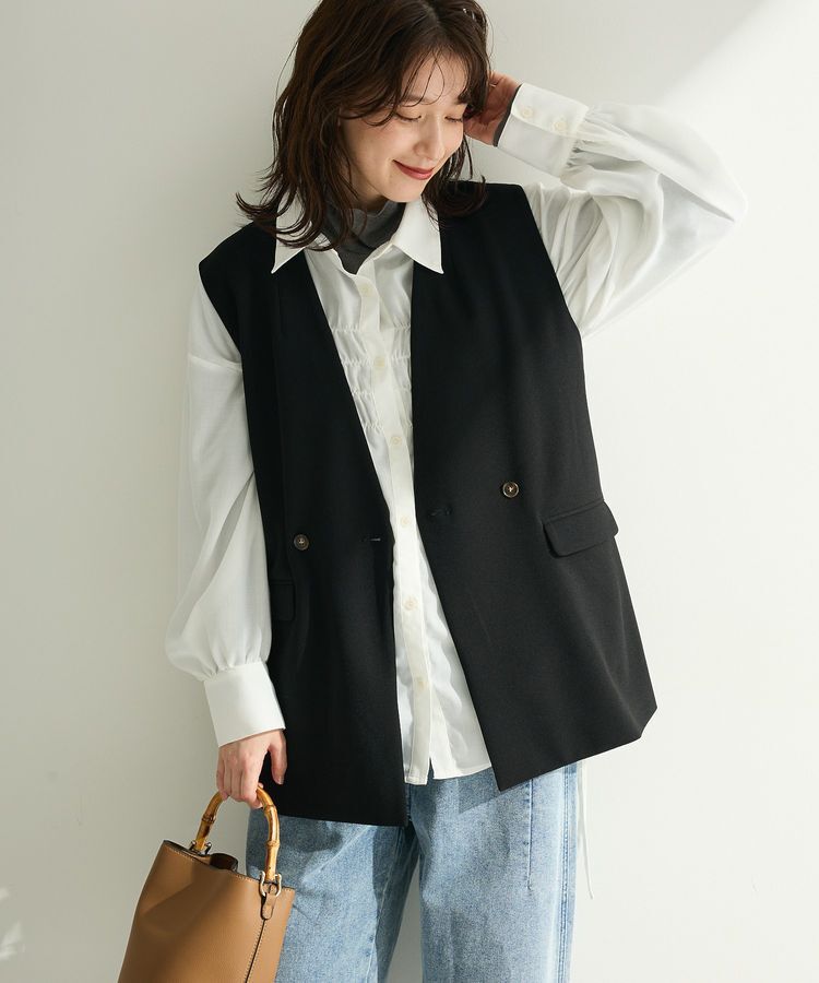 Green Parks「O.洗えてストレッチ Wボタンベスト」|ベスト・ジレ|