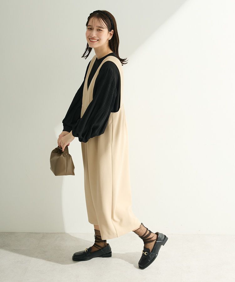 Green Parks「O.洗えてストレッチ Vネックジャンスカ」|ジャンパースカート|