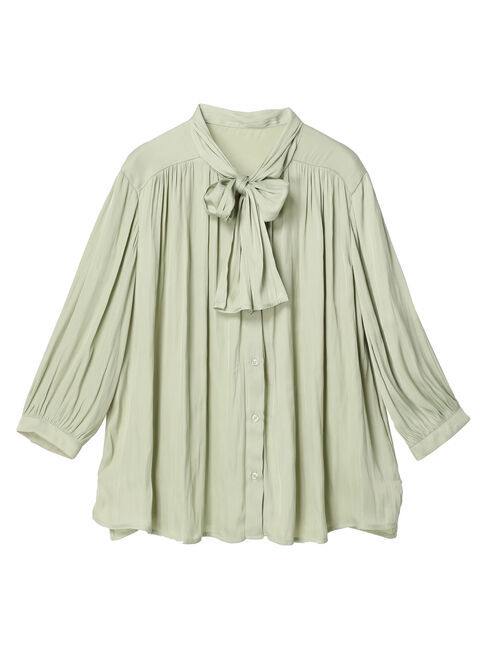 YECCA VECCA「ドレープサテンボウタイブラウス」|シャツ・ブラウス|ライトグリーン