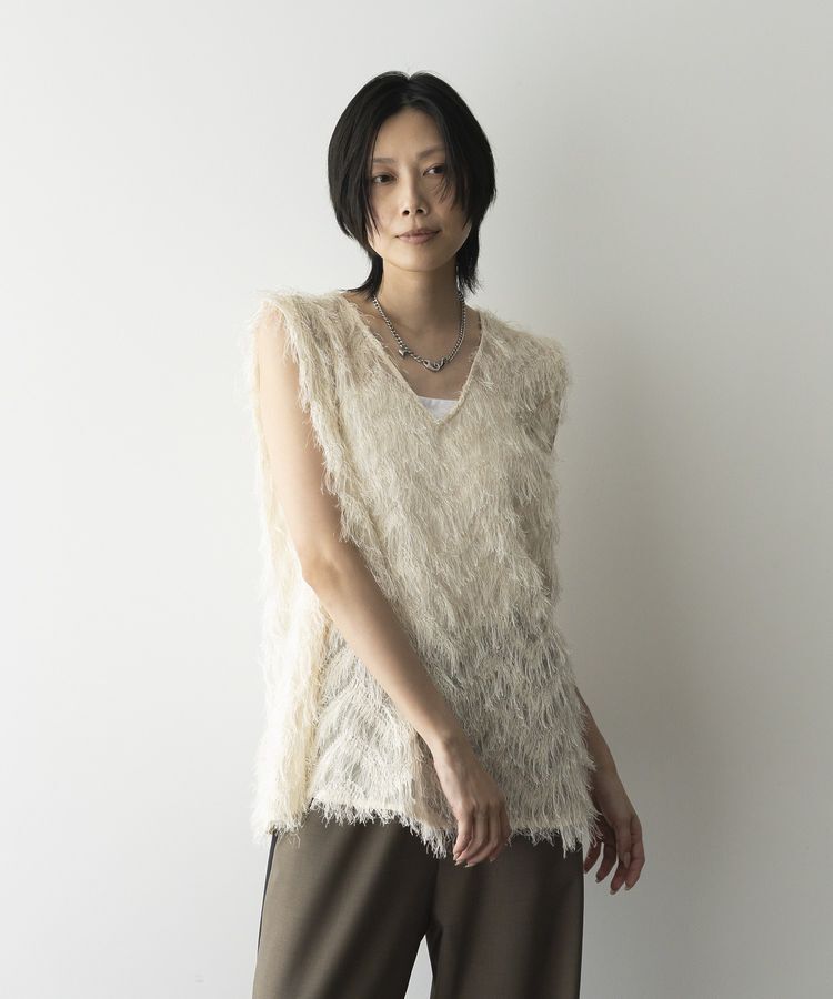 GARAGE OF GOOD CLOTHING「【日本製】フリンジVネックフレアプルオーバー」|ベスト・ジレ|