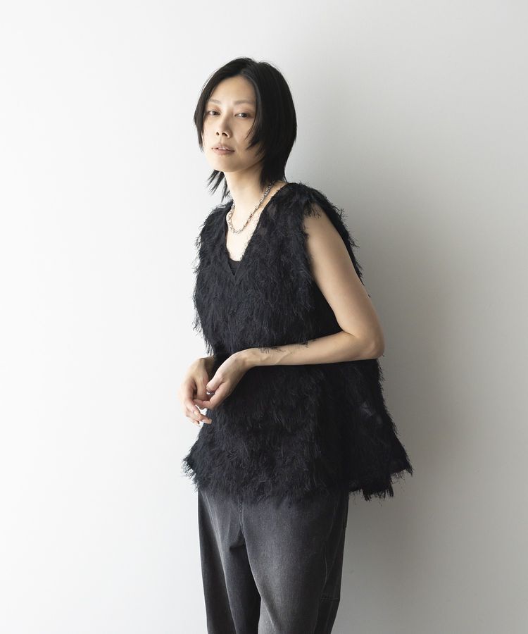 GARAGE OF GOOD CLOTHING「【日本製】フリンジVネックフレアプルオーバー」|ベスト・ジレ|