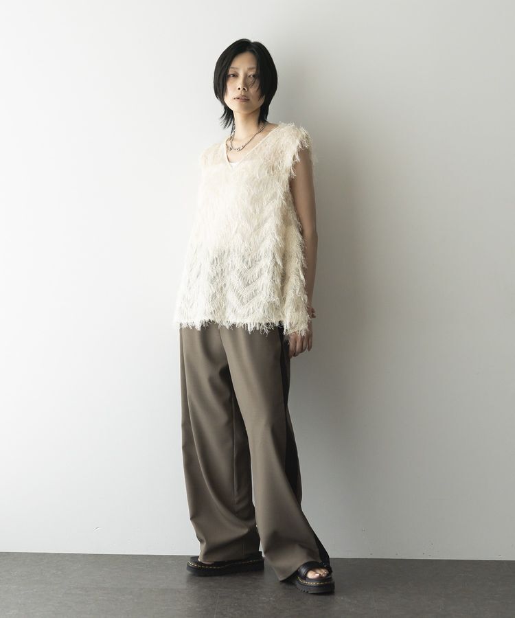 GARAGE OF GOOD CLOTHING「【日本製】フリンジVネックフレアプルオーバー」|ベスト・ジレ|