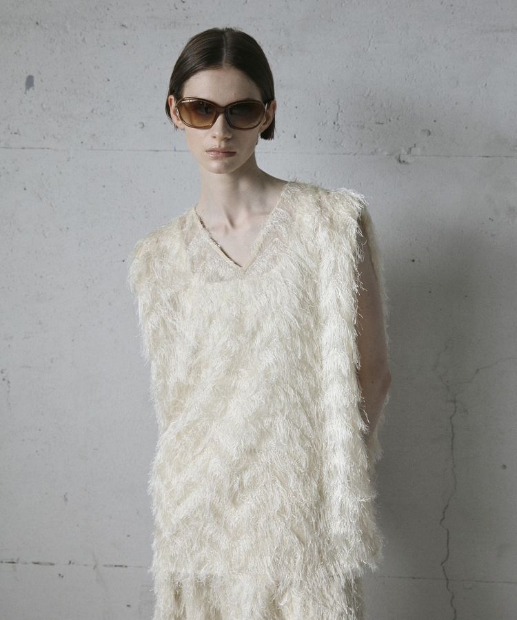 GARAGE OF GOOD CLOTHING「【日本製】フリンジVネックフレアプルオーバー」|ベスト・ジレ|