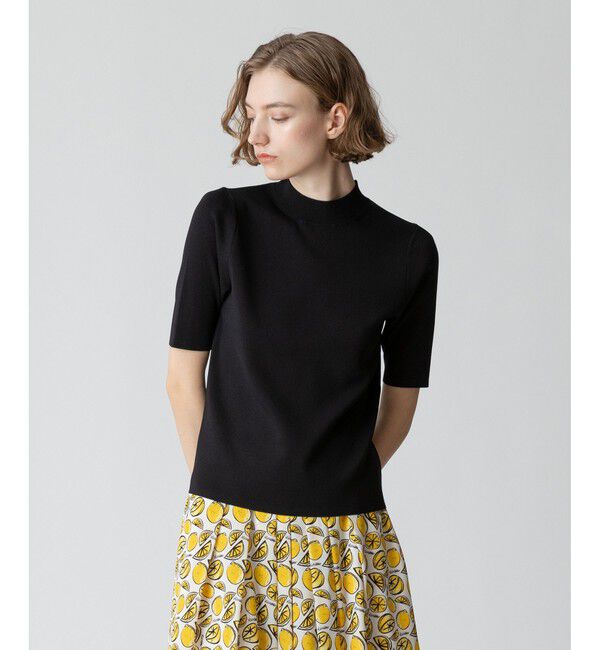 allureville「◇総針モックネック5分袖プルオーバー」|ニット・セーター|ブラック