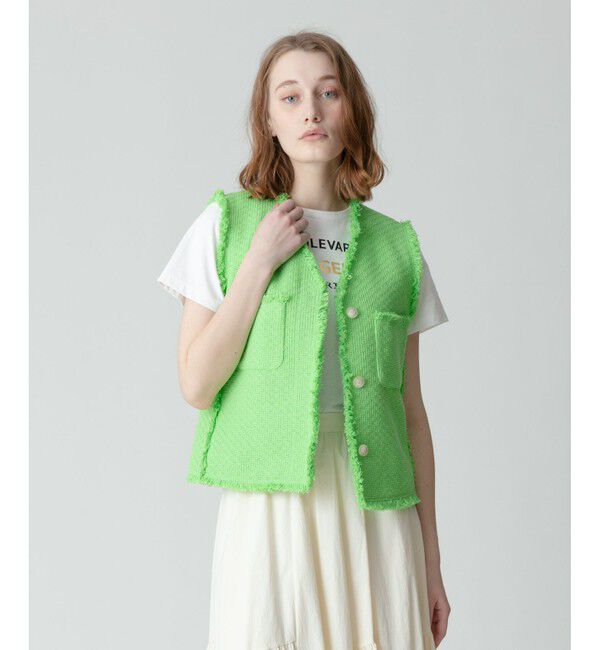 allureville「【セットアップ対応可能】ラスティックツイードフリンジジレ」|ベスト・ジレ|