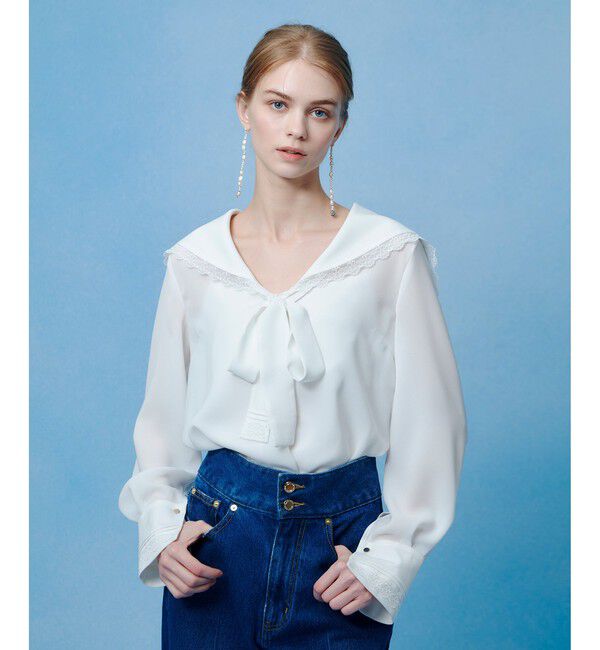 LOULOU WILLOUGHBY「【LOULOU WILLOUGHBY】セーラーカラージョーゼットブラウス」|シャツ・ブラウス|