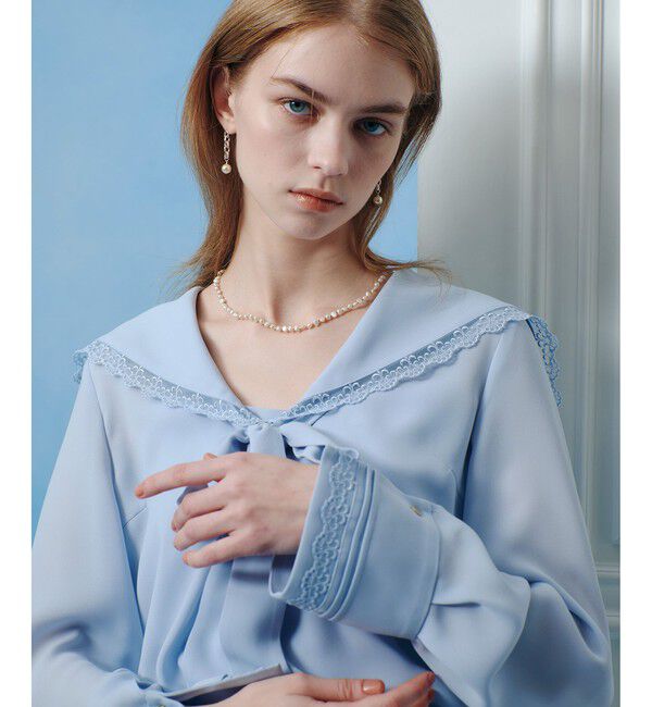 LOULOU WILLOUGHBY「【LOULOU WILLOUGHBY】セーラーカラージョーゼットブラウス」|シャツ・ブラウス|サックス