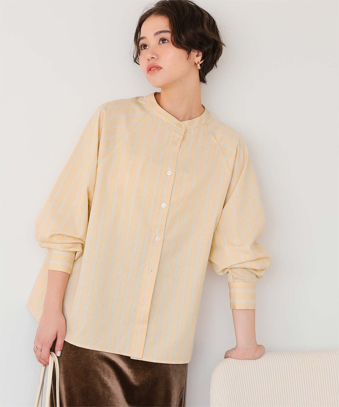 titivate「バックフリルバンドカラーシャツ」|シャツ・ブラウス|