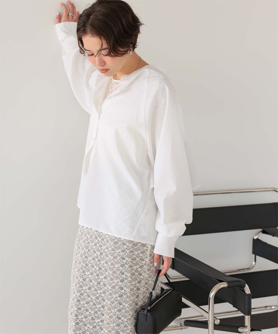 titivate「バックフリルバンドカラーシャツ」|シャツ・ブラウス|