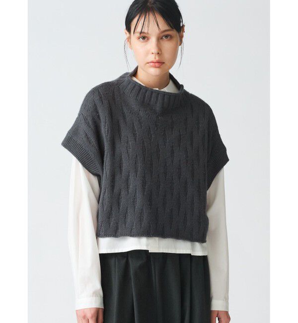 mizuiro ind「mizuiro ind パターン編みショートベスト」|ベスト・ジレ|グレー