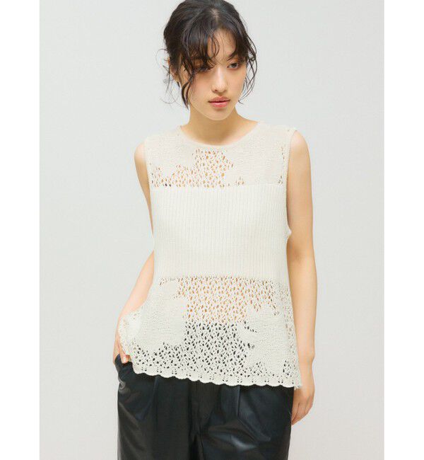 MIDIUMISOLID「MIDIUMISOLID for Ladies レースリブベスト」|ベスト・ジレ|オフホワイト