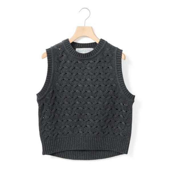MidiUmi「MidiUmi ショート編みパターンベスト」|ベスト・ジレ|チャコールグレー