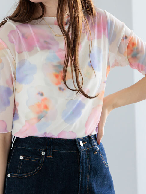 Te chichi「パターンアソート5分袖チュールTOPS」|Tシャツ・カットソー|ピンク