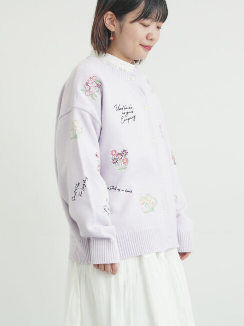 Samansa Mos2「花+ロゴ総柄刺繍カーディガン」|カーディガン|