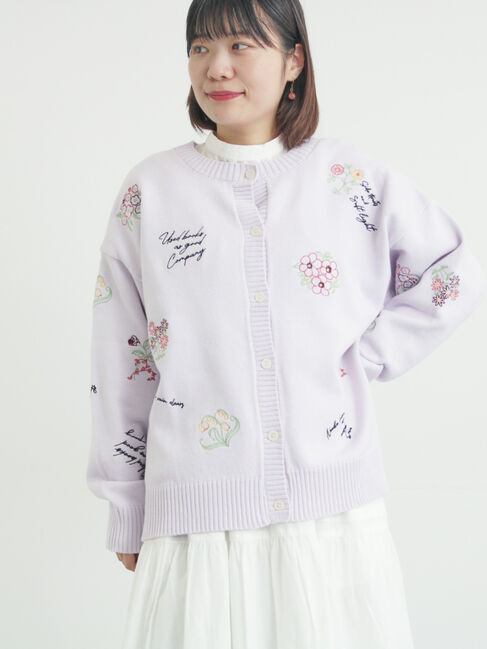 Samansa Mos2「花+ロゴ総柄刺繍カーディガン」|カーディガン|ピンク