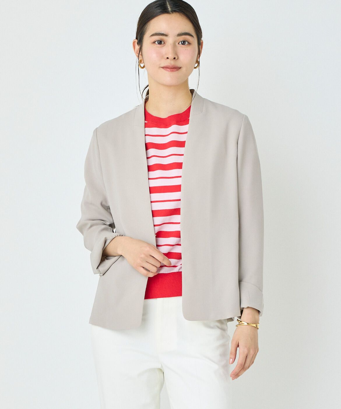 DAY by DAY it&rsquo;s international「バックサテンノーカラージャケット」|ノーカラージャケット|ベージュ2