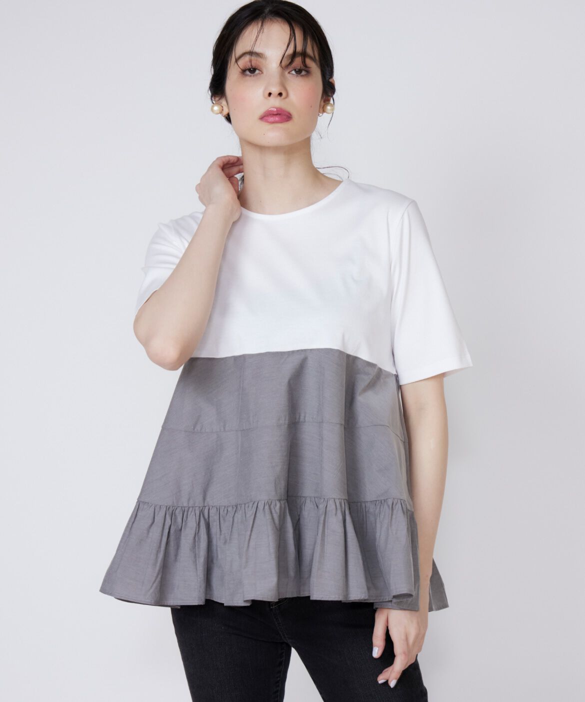 Maglie le cassetto「ティアードドッキングカットソー」|Tシャツ・カットソー|グレー1