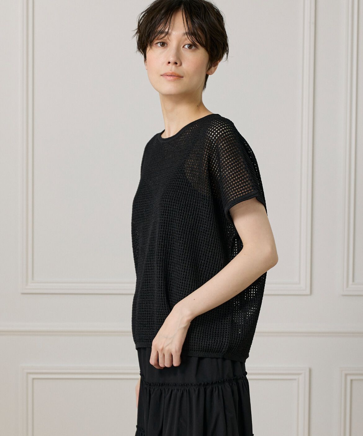 I.T.'S international「メッシュ柄プルオーバー」|ニット・セーター|ブラック