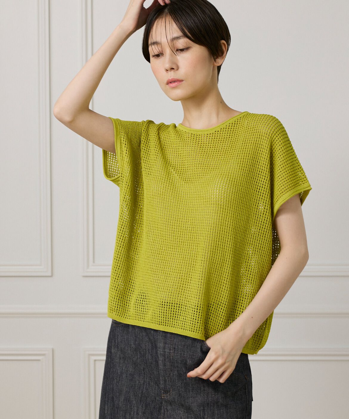 I.T.'S international「メッシュ柄プルオーバー」|ニット・セーター|イエロー