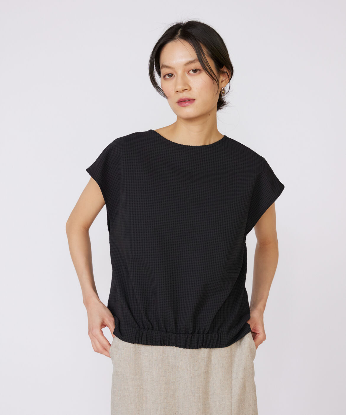 INED「《大きいサイズ》フレンチスリーブトップス」|シャツ・ブラウス|