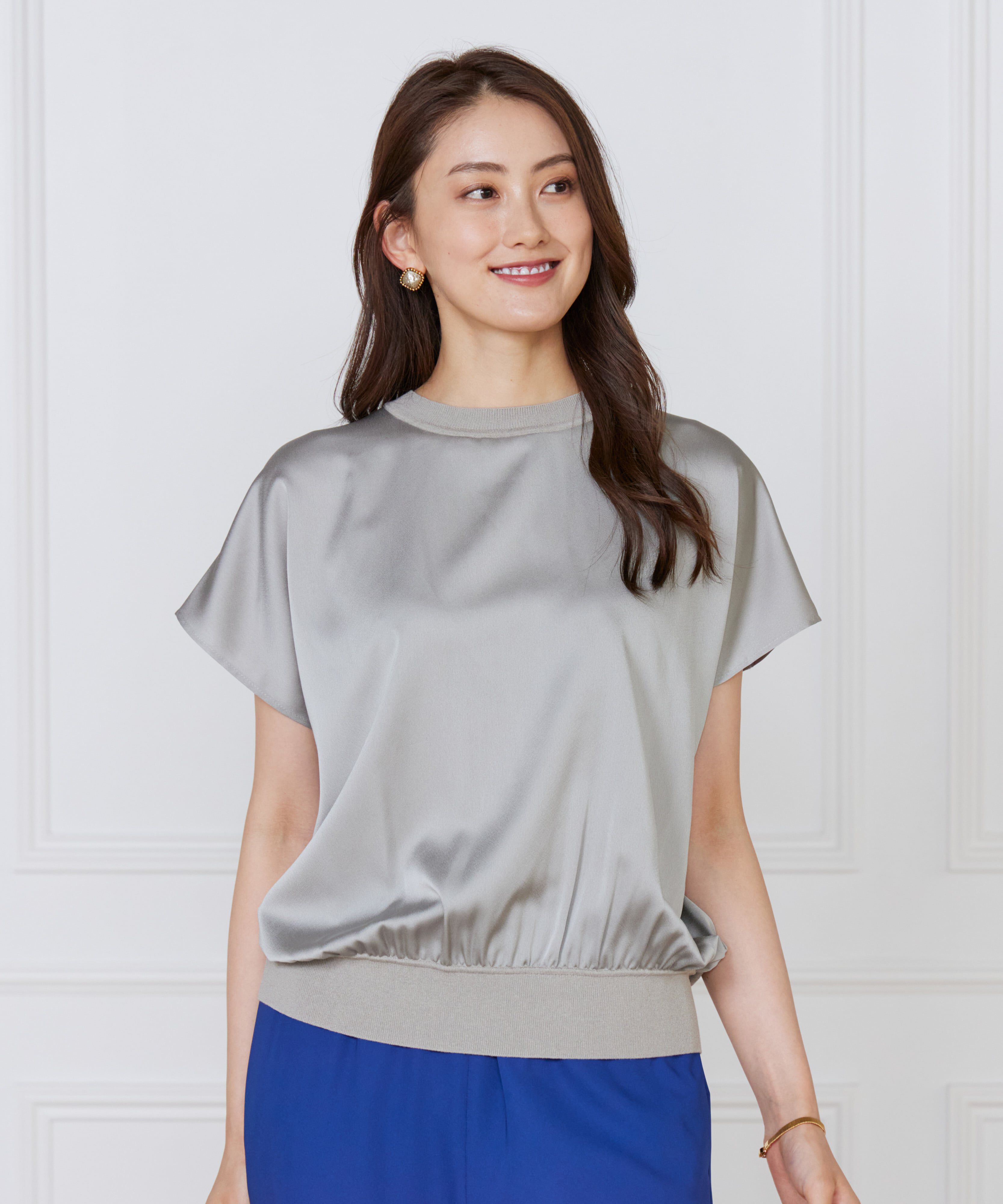 Le Souk「《大きいサイズ》シルキーライクフレンチスリーブニットプルオーバー」|ニット・セーター|ミディアムグ 2