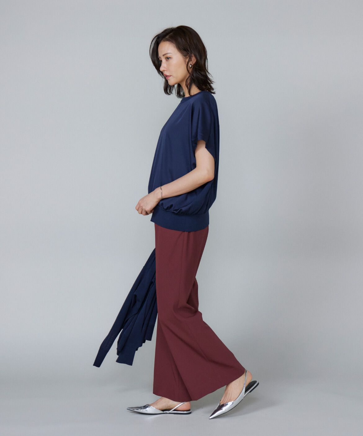 Le Souk「《大きいサイズ》シルキーライクフレンチスリーブニットプルオーバー」|ニット・セーター|