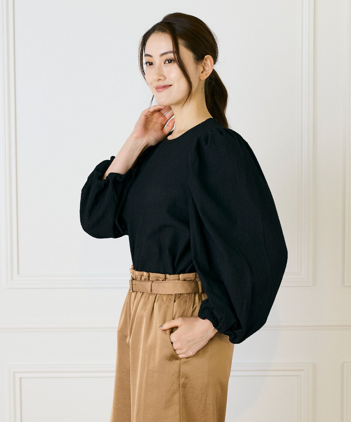 Le Souk「《大きいサイズ》ギャザースリーブプルオーバー」|シャツ・ブラウス|