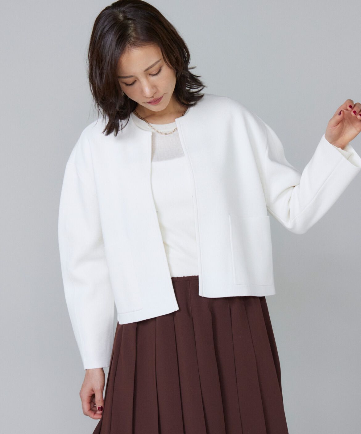 Le Souk「《大きいサイズ》ミラノリブフォルムカーディガン」|カーディガン|オフホワイト1