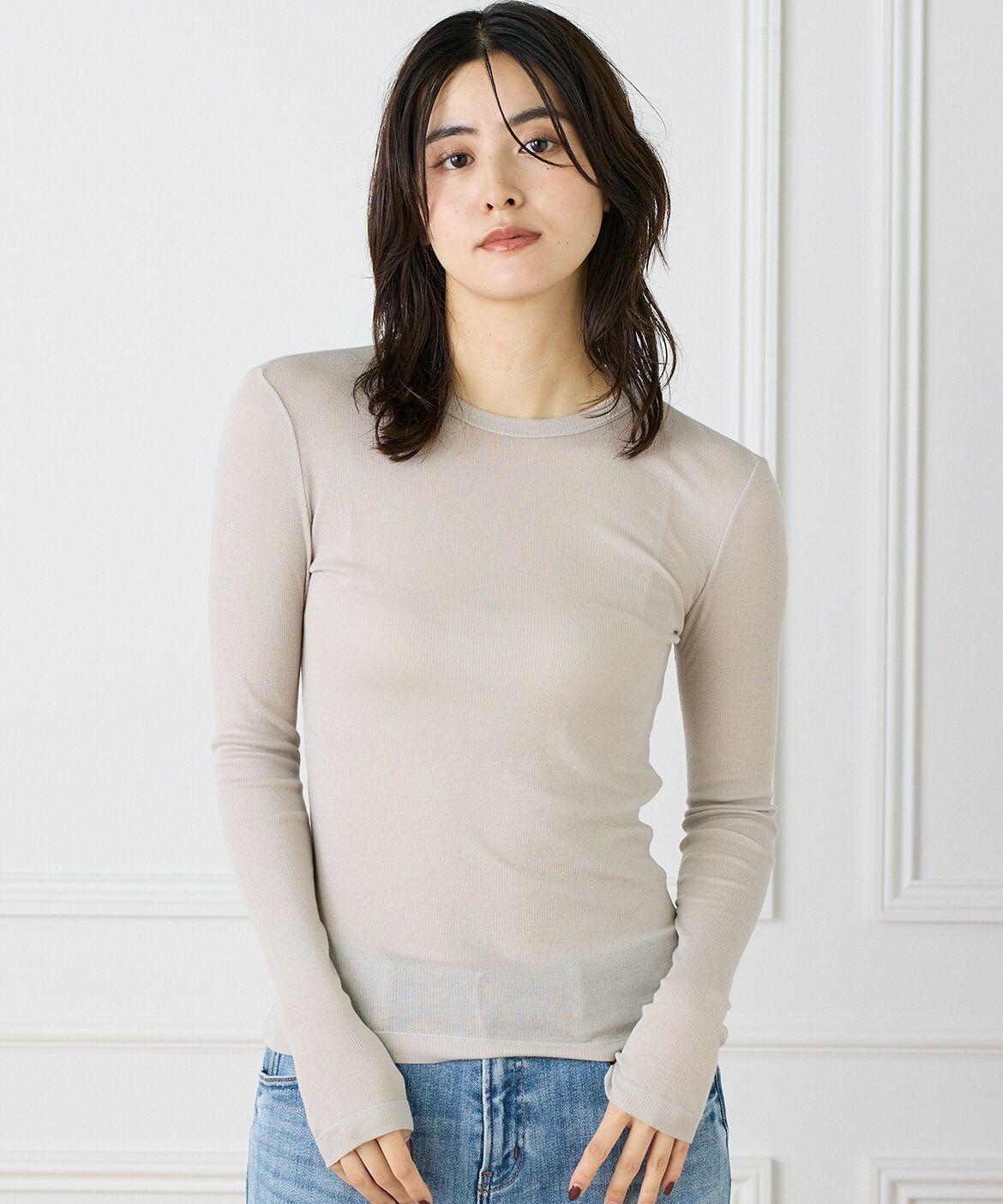 INED「《大きいサイズ》クルーネックテレコカットソー」|Tシャツ・カットソー|