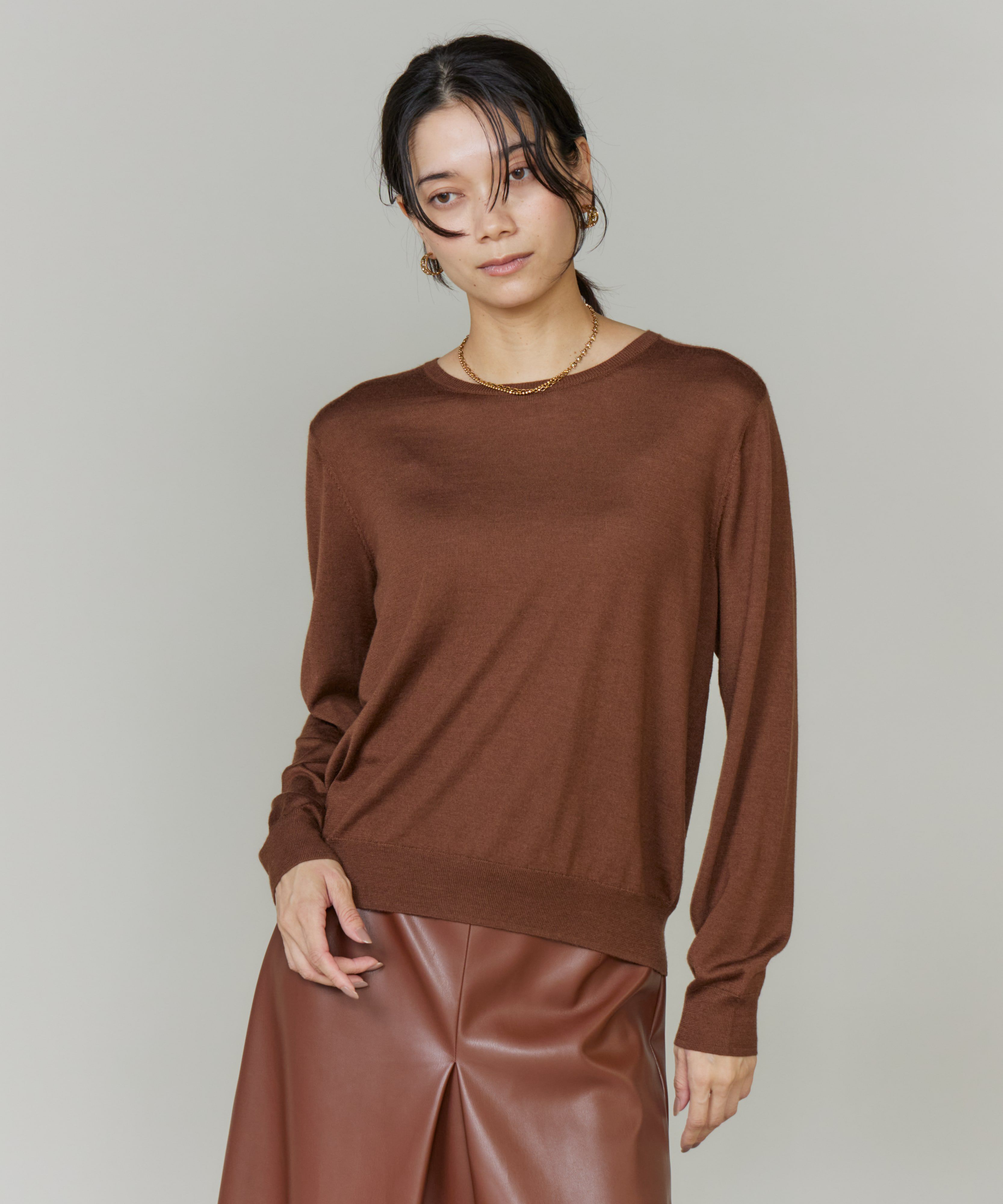 INED「《CONTESSA》シルクカシミヤクルーネックニット」|ニット・セーター|